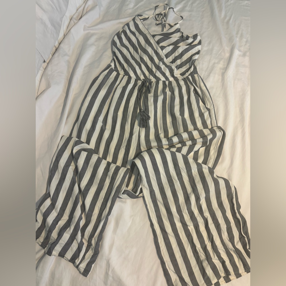 Striped Wrap Jumpsuit in Black and White